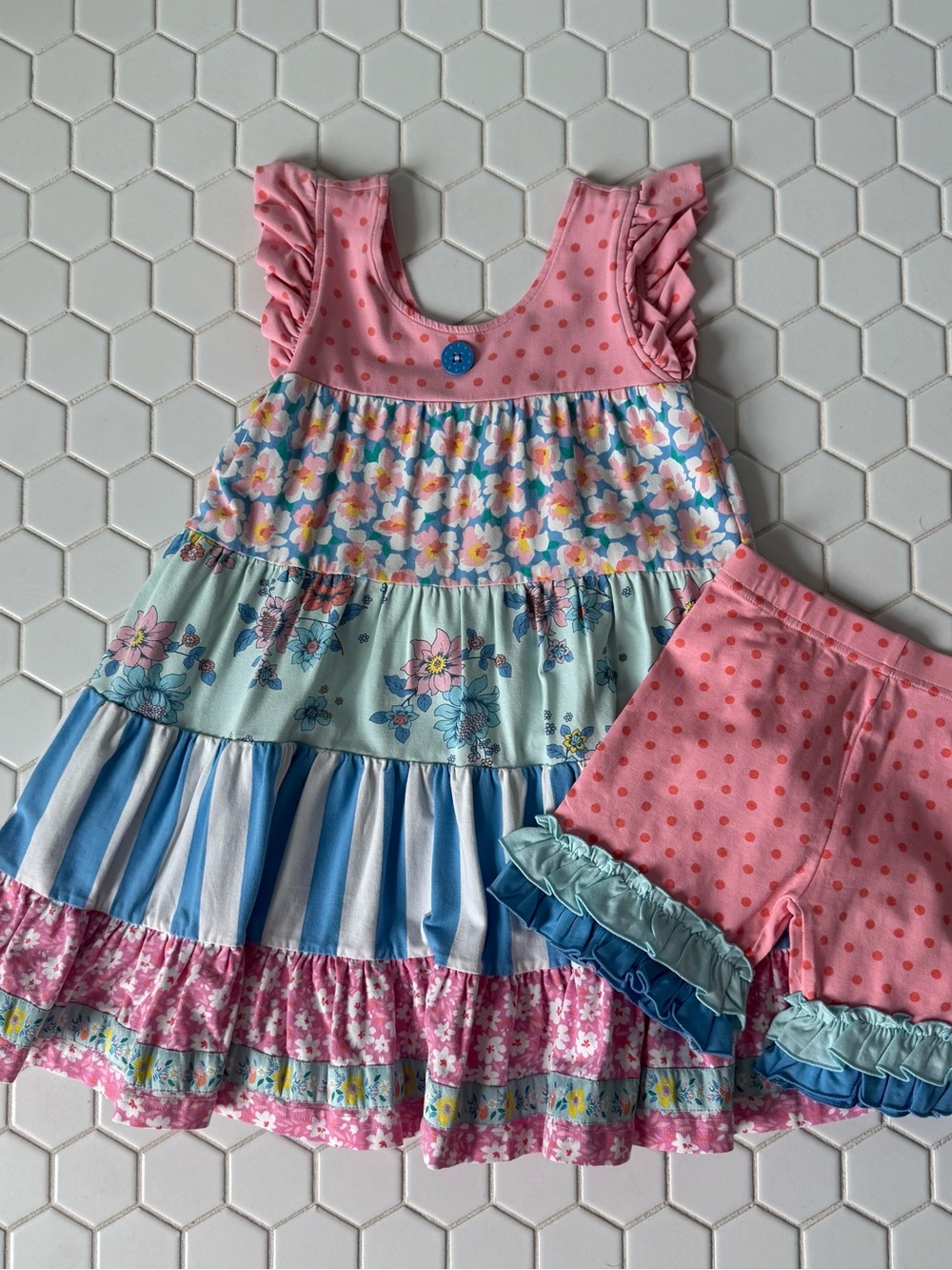 Wildflowers Pink Polka Dot Dress & Shorts Set
